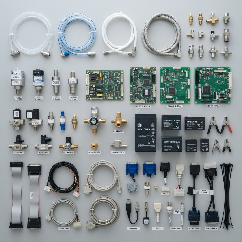 Genuine medical equipment spare parts including sensors, circuit boards and tubing